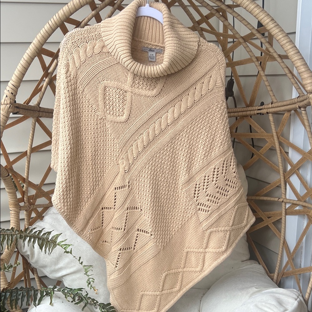 Bass Textured Cowl Neck Poncho - Tan